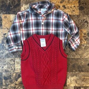 Gymboree Red Vest and Plaid Shirt Set